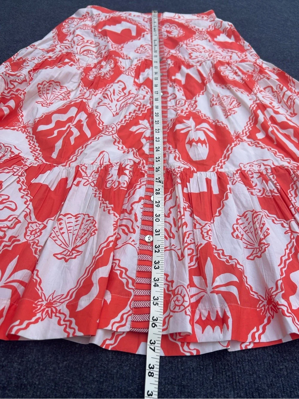 Oliphant Button Front Tiered Midi Skirt in Asterias Red Medium